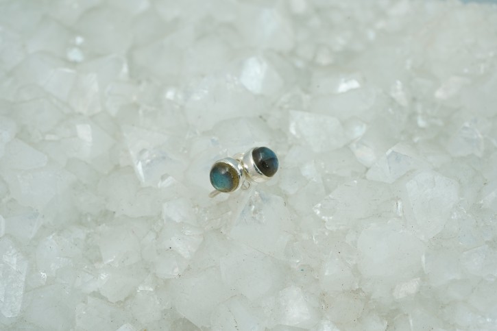 Labradorit-Ohrstecker - rund -925'er Silber